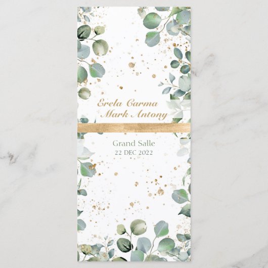 Eucalyptus Gouden Glitter - Groene bruiloft Menu (Achterkant)