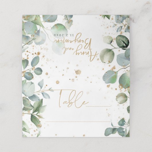 Eucalyptus Gouden Glitter - Groene bruiloft Plaatskaartje (Buitenkant ongevouwen)