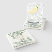 Eucalyptus Gouden Glitter - Groene bruiloft Stenen Onderzetter (Zijkant)