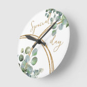 Eucalyptus gouden glitter ronde klok (Hoek)