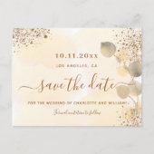 Eucalyptus gouden glitters bruiloft save the date aankondigingskaart (Voorkant)