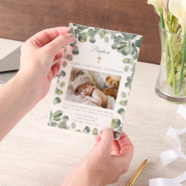 Eucalyptus Gouden Kruis Baby Doop Foto Vellum Uitnodigingen