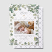 Eucalyptus Gouden Kruis Baby Doopsel Foto Vellum Uitnodigingen (Offset (Uitnodiging))