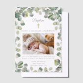 Eucalyptus Gouden Kruis Baby Doopsel Foto Vellum Uitnodigingen (Offset)