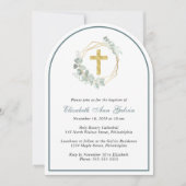 Eucalyptus Gouden Kruis Foto Boog Doop Kaart (Voorkant)