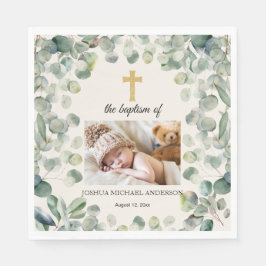 Eucalyptus Gouden Kruis Religieuze Doop Foto Servet