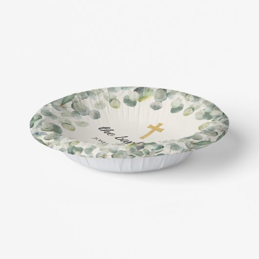 Eucalyptus Gouden Kruis Religieuze Doop Papieren Kommen (Gebogen)