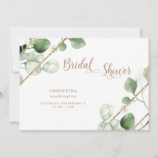 Eucalyptus Gouden Tekst Bruidsdouche Kaart (Voorkant)