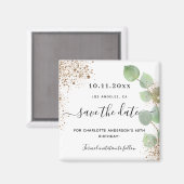 Eucalyptus gouden verjaardagsfeest save the date magneet (Voorkant / Achterkant)