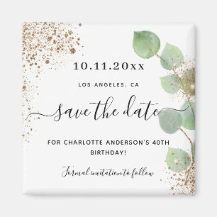 Eucalyptus gouden verjaardagsfeest save the date magneet