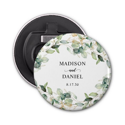 Eucalyptus gouden Waterverf bruiloft Button Flesopener (Voorkant)