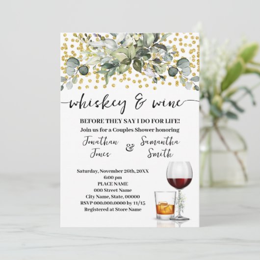 Eucalyptus Gouden Whiskey en Wijn Koppels Douche Kaart (Staand voorkant)