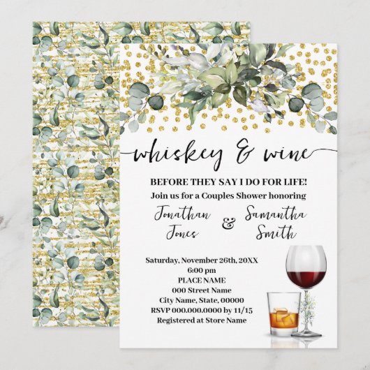 Eucalyptus Gouden Whiskey en Wijn Koppels Douche Kaart (Voorkant / Achterkant)
