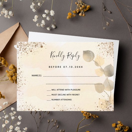 Eucalyptus goudherdenkingsbruiloft RSVP Note Kaart Notitiekaartje