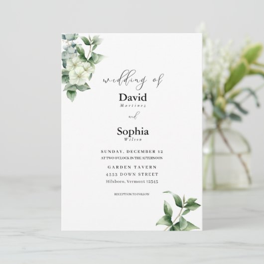 Eucalyptus Grace bruiloft uitnodiging (Staand voorkant)