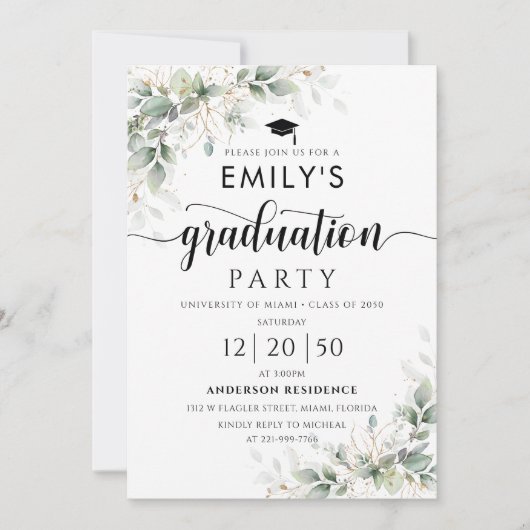 Eucalyptus Graduation Party Uitnodiging (Voorkant)