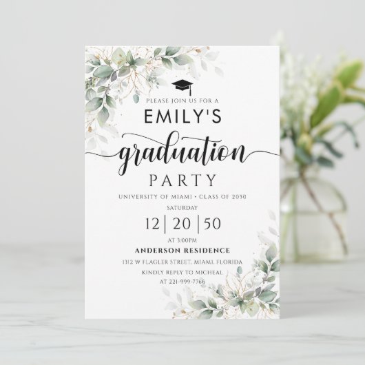 Eucalyptus Graduation Party Uitnodiging (Staand voorkant)