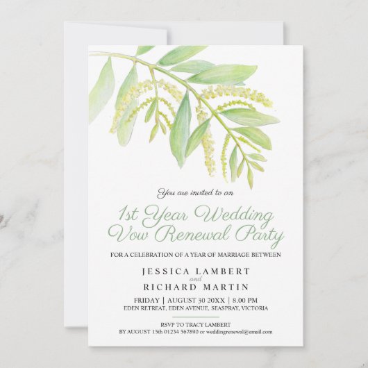 Eucalyptus green 1e bruiloft vow-verlenging kaart (Voorkant)