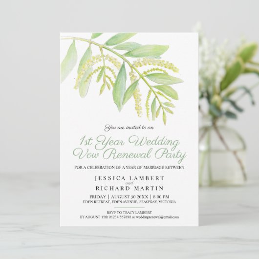 Eucalyptus green 1e bruiloft vow-verlenging kaart (Staand voorkant)