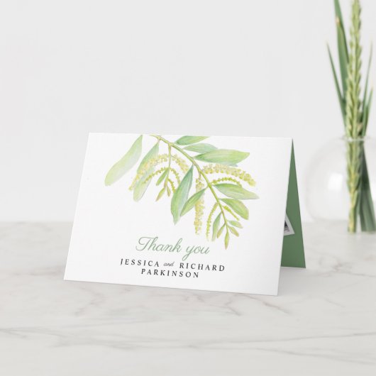 Eucalyptus green art bruiloft bedankt kaart (Voorkant)