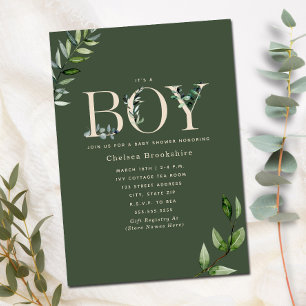 Eucalyptus Green Beige Boy Baby shower Uitnodiging
