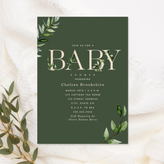 Eucalyptus Green Beige Neutraal Baby shower Kaart