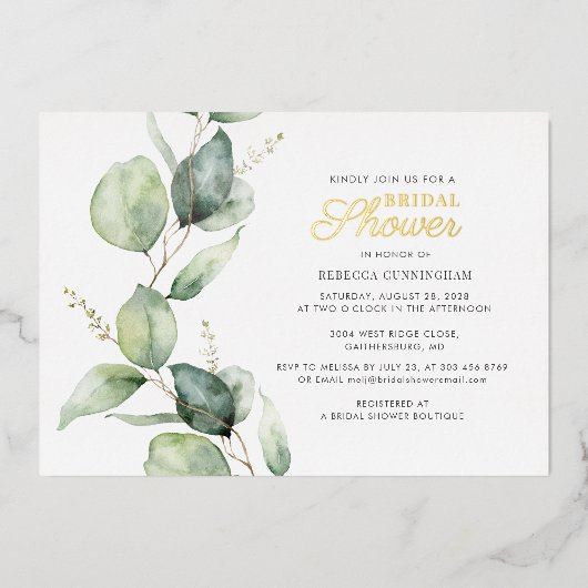 Eucalyptus Green blaast Script Vrijgezellenfeest G Folie Uitnodiging (Voorkant)