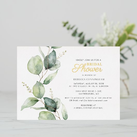 Eucalyptus Green blaast Script Vrijgezellenfeest G Folie Uitnodiging (Staand Voorkant)