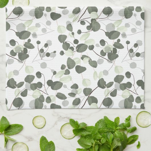 Eucalyptus Green-bladpatroon Theedoek (Gevouwen)