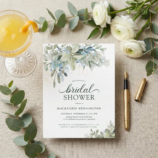 Eucalyptus Green Blue Bridal Shower Uitnodiging Briefkaart