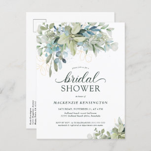 Eucalyptus Green Blue Bridal Shower Uitnodiging Briefkaart