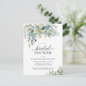 Eucalyptus Green Blue Bridal Shower Uitnodiging Briefkaart (Staand voorkant)