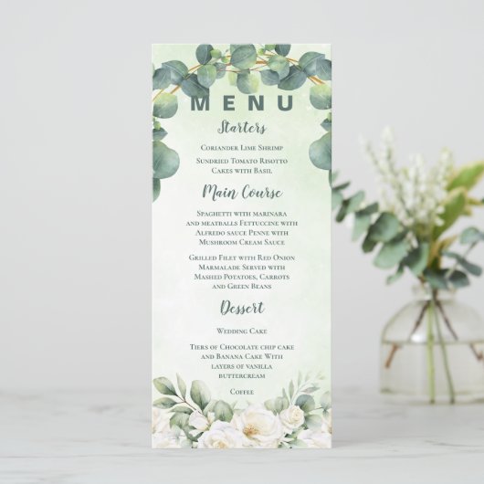 Eucalyptus Green Botanical Wedding Greenery Dinner Menu (Staand voorkant)