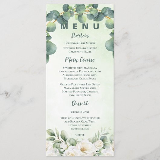 Eucalyptus Green Botanical Wedding Greenery Dinner Menu (Voorkant)