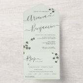 Eucalyptus green Elegant Name Script Modern All In One Uitnodiging (Binnen)