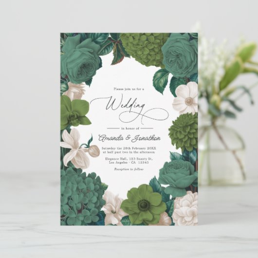 Eucalyptus Green, Fern Olive & Cream Line Wedding Kaart (Staand voorkant)