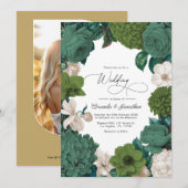 Eucalyptus Green, Fern Olive & Cream Line Wedding Kaart (Voorkant / Achterkant)