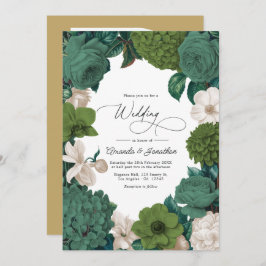 Eucalyptus Green, Fern Olive & Cream Line Wedding Kaart