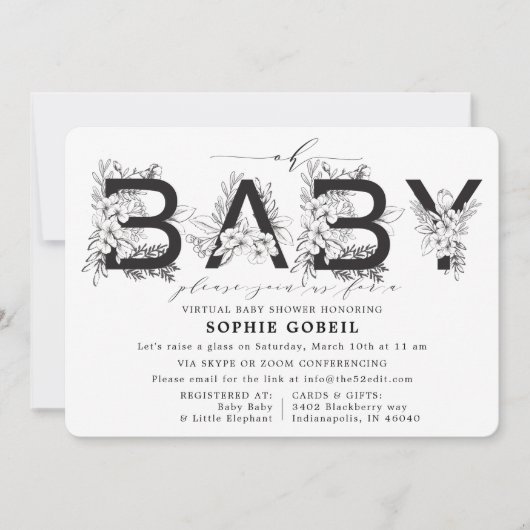 Eucalyptus Green Floral VIRTUTAL Baby shower Kaart (Voorkant)