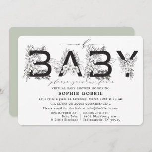 Eucalyptus Green Floral VIRTUTAL Baby shower Kaart