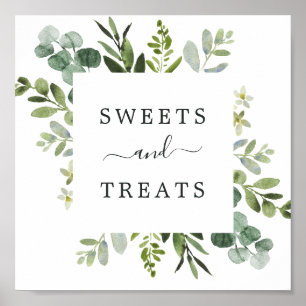 Eucalyptus Green Foliage Dessert Square Table Sign Poster