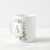 Eucalyptus Green Foliage Monogramed Mok (Voorkant links)