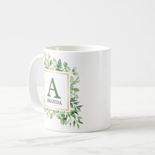 Eucalyptus Green Foliage Monogramed Mok (Voorkant links)