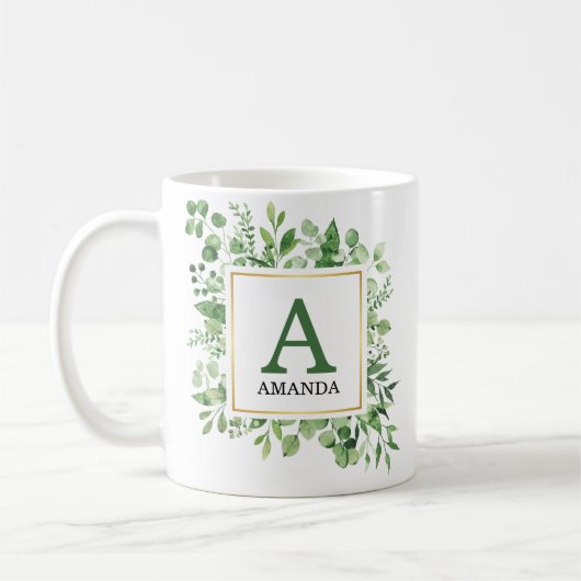Eucalyptus Green Foliage Monogramed Mok (Links)