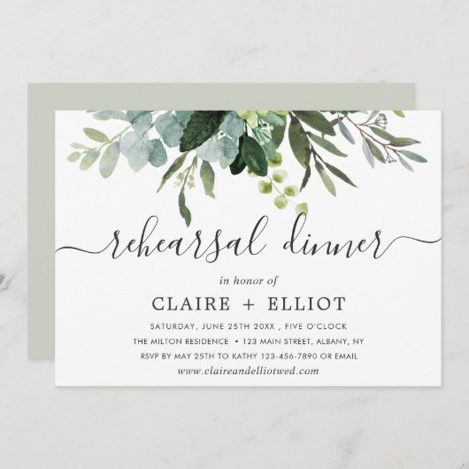 Eucalyptus Green Foliage Rehearings Dinner Kaart (Voorkant / Achterkant)