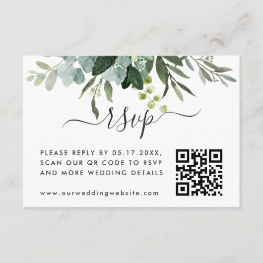 Eucalyptus Green Foliage RSVP met QR-code Informatiekaartje (Voorkant)