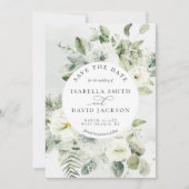 Eucalyptus Green Foliage Sage Green White Floral Save The Date (Voorkant)