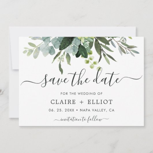 Eucalyptus Green Foliage Save the Date Kaart (Voorkant)