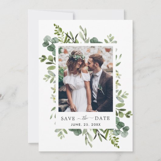 Eucalyptus Green Foliage Save the Date Photo Card (Voorkant)