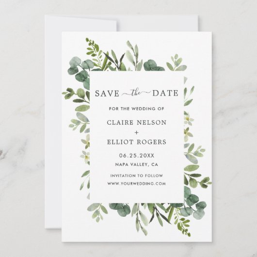 Eucalyptus Green Foliage Save the Date Photo Card (Achterkant)